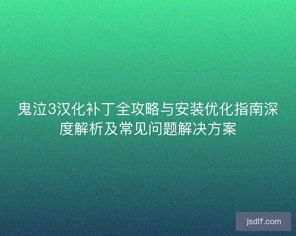 鬼泣3汉化补丁全攻略与安装优化指南深度解析及常见问题解决方案